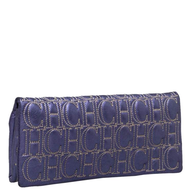 Pre Owned Carolina Herrera Metallic Purple Leather Jerry Clutch