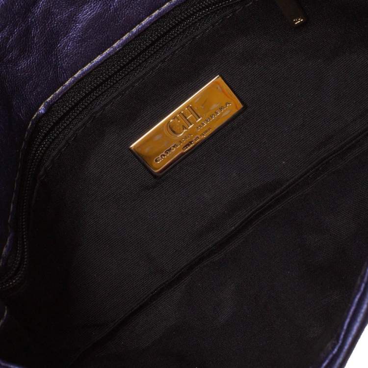 Pre Owned Carolina Herrera Metallic Purple Leather Jerry Clutch