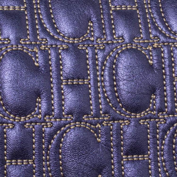 Pre Owned Carolina Herrera Metallic Purple Leather Jerry Clutch