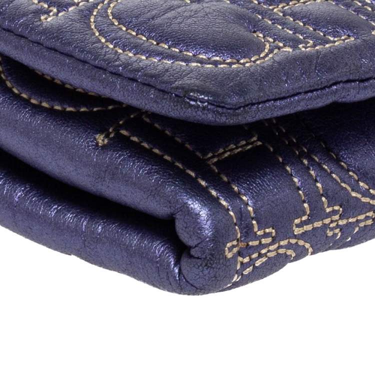 Pre Owned Carolina Herrera Metallic Purple Leather Jerry Clutch