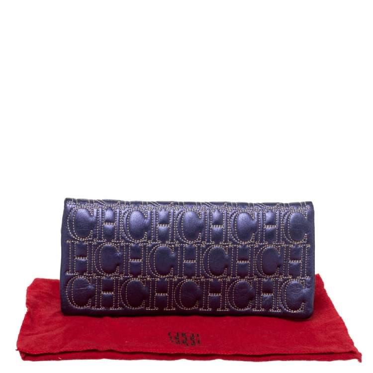 Pre Owned Carolina Herrera Metallic Purple Leather Jerry Clutch