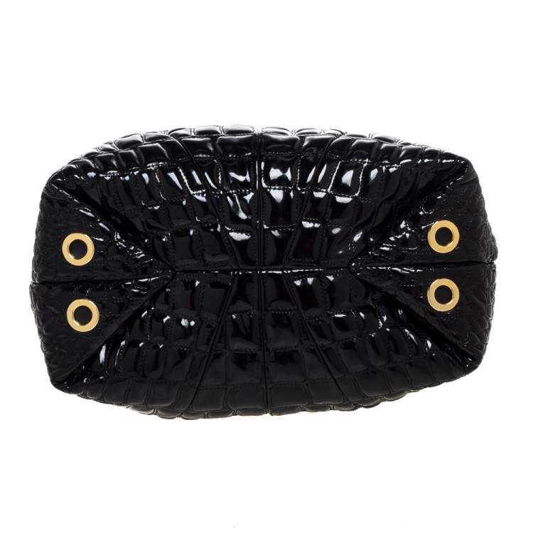 Pre Owned Carolina Herrera Black Croc Embossed Patent Leather Tote