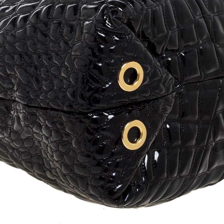 Pre Owned Carolina Herrera Black Croc Embossed Patent Leather Tote