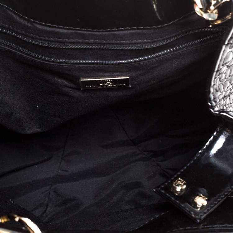 Pre Owned Carolina Herrera Black Croc Embossed Patent Leather Tote