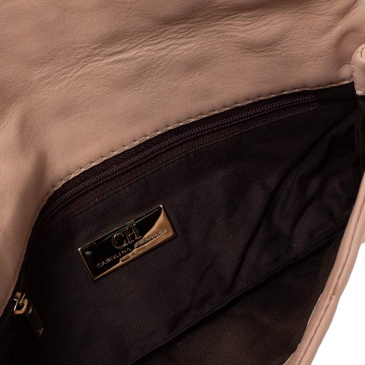 Pre Owned Carolina Herrera Peach Monogram Leather Jerry Clutch