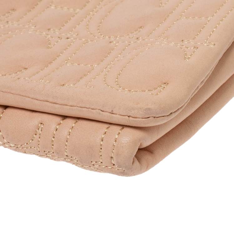 Pre Owned Carolina Herrera Peach Monogram Leather Jerry Clutch