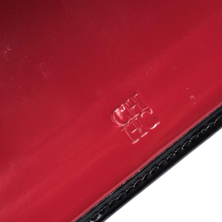 Pre Owned Carolina Herrera Black Patent Leather Continental Wallet