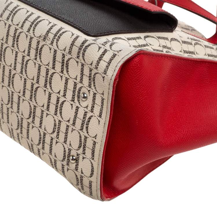 Pre Owned Carolina Herrera Multicolor Monogram Coated Canvas and Leather Front Pocket Tote