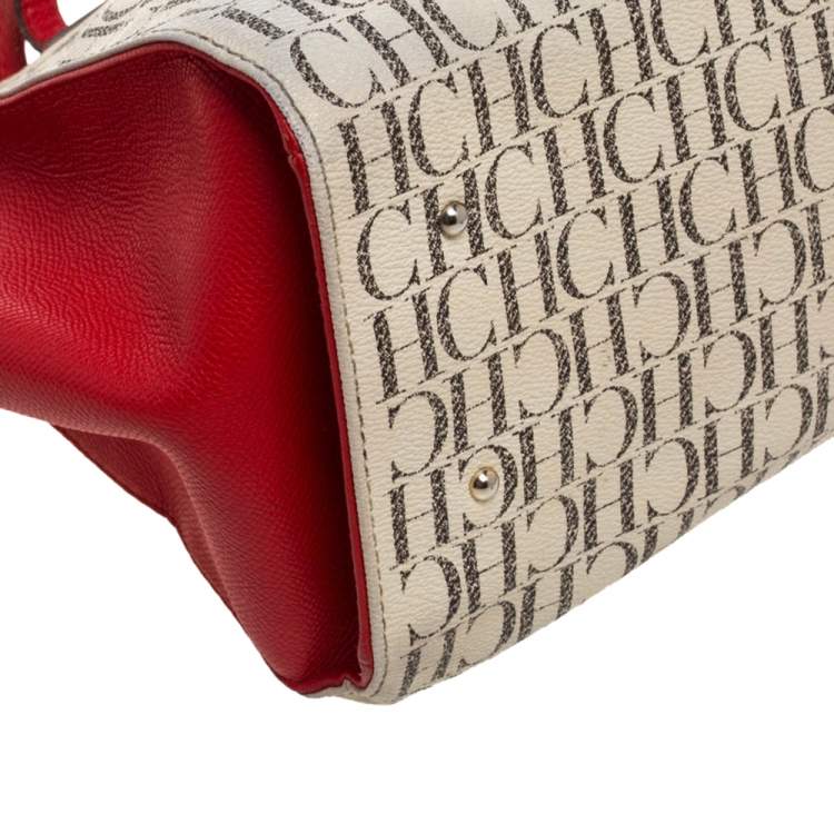 Pre Owned Carolina Herrera Multicolor Monogram Coated Canvas and Leather Front Pocket Tote
