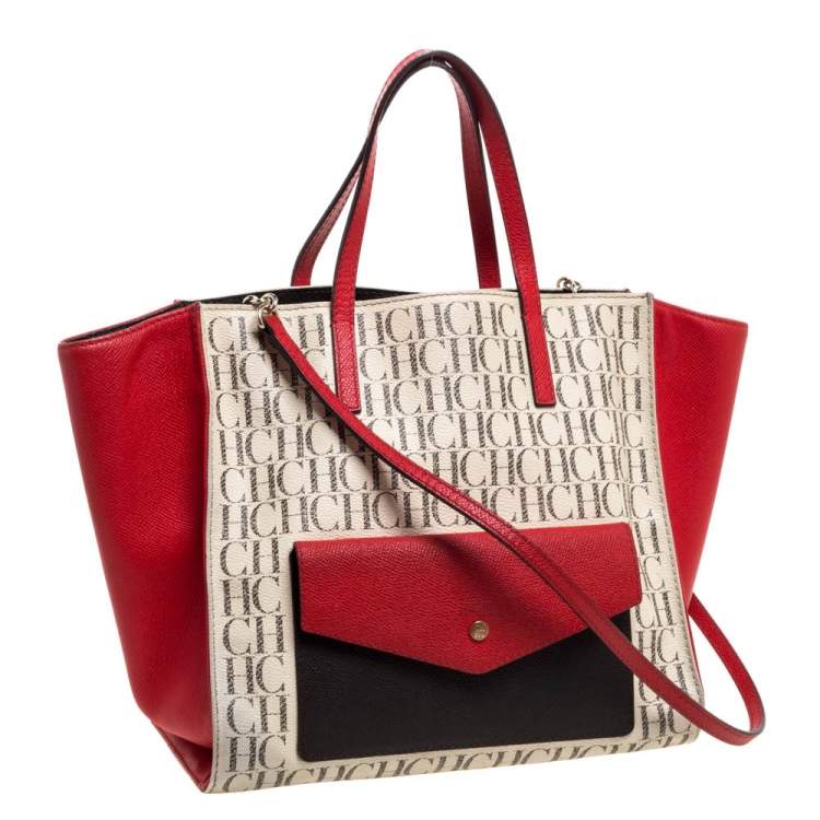Pre Owned Carolina Herrera Multicolor Monogram Coated Canvas and Leather Front Pocket Tote