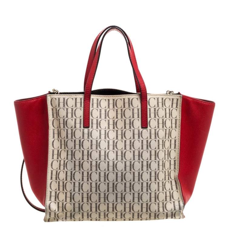 Pre Owned Carolina Herrera Multicolor Monogram Coated Canvas and Leather Front Pocket Tote