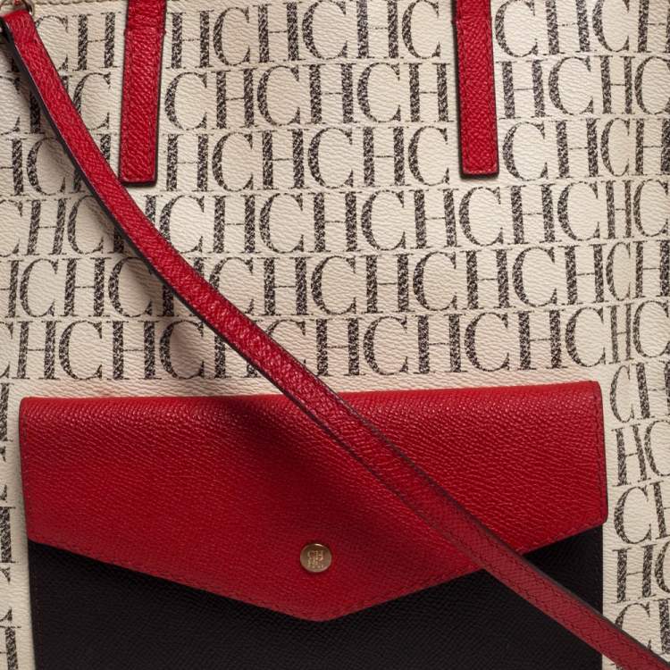 Pre Owned Carolina Herrera Multicolor Monogram Coated Canvas and Leather Front Pocket Tote