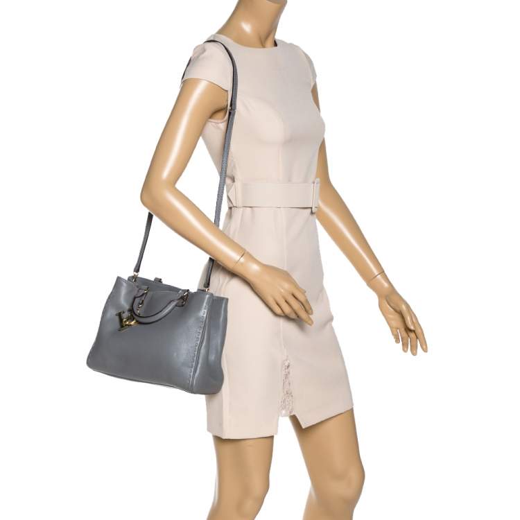 Pre Owned Carolina Herrera Grey Leather Charm Tote