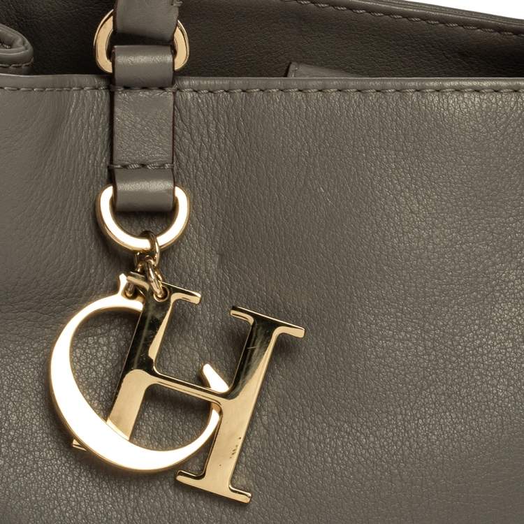 Pre Owned Carolina Herrera Grey Leather Charm Tote