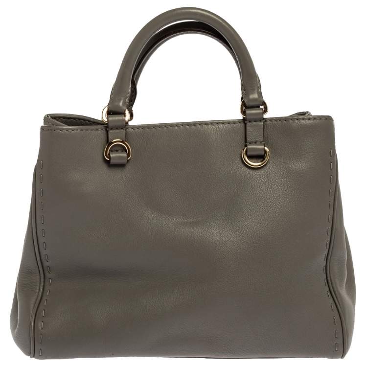 Pre Owned Carolina Herrera Grey Leather Charm Tote
