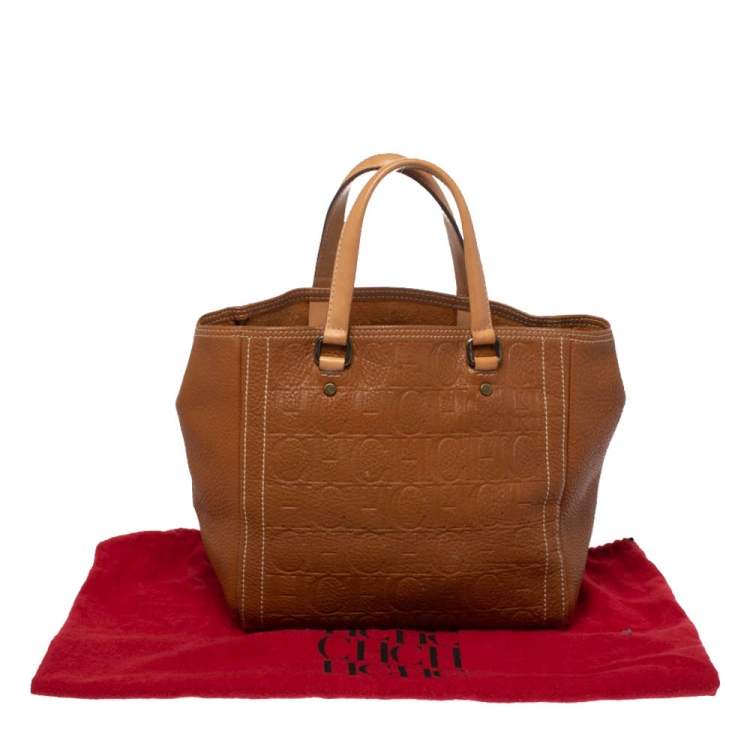 Pre Owned Carolina Herrera Brown Monogram Leather Andy Tote