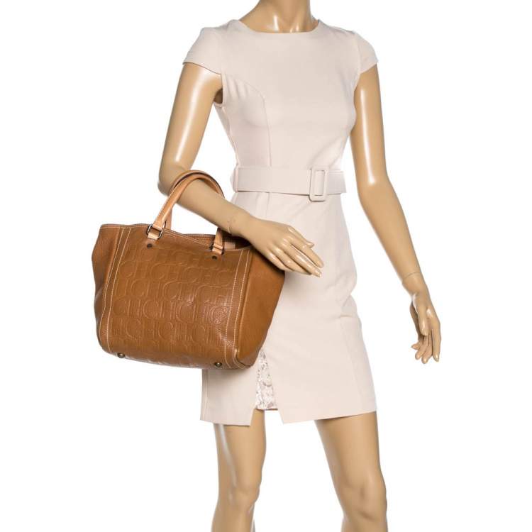 Pre Owned Carolina Herrera Brown Monogram Leather Andy Tote