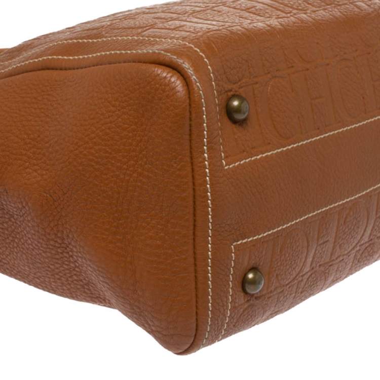 Pre Owned Carolina Herrera Brown Monogram Leather Andy Tote