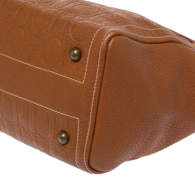 Pre Owned Carolina Herrera Brown Monogram Leather Andy Tote