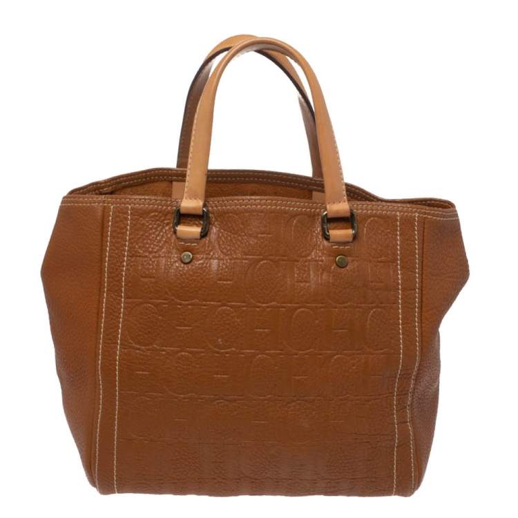 Pre Owned Carolina Herrera Brown Monogram Leather Andy Tote