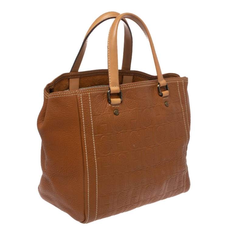 Pre Owned Carolina Herrera Brown Monogram Leather Andy Tote