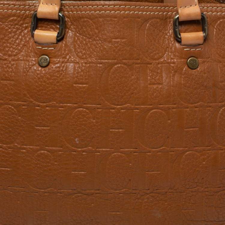 Pre Owned Carolina Herrera Brown Monogram Leather Andy Tote