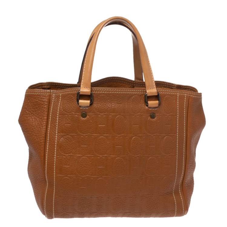 Pre Owned Carolina Herrera Brown Monogram Leather Andy Tote