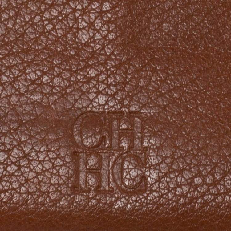 Pre Owned Carolina Herrera Brown Monogram Leather Continental Wallet