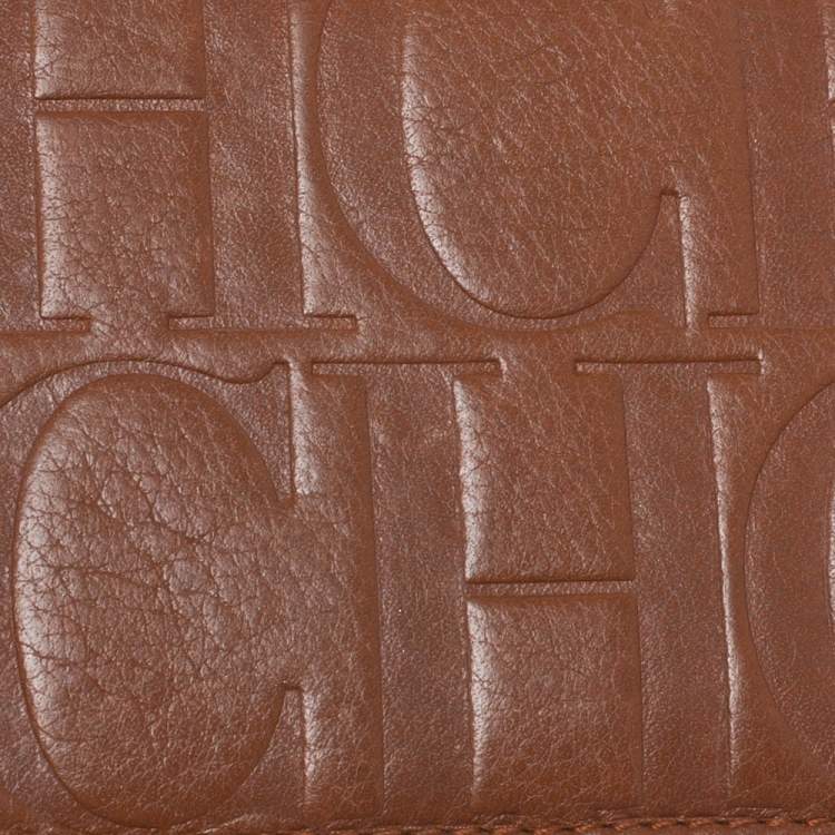 Pre Owned Carolina Herrera Brown Monogram Leather Continental Wallet