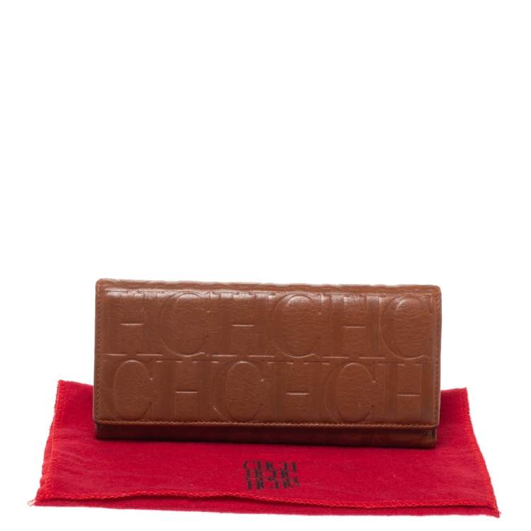 Pre Owned Carolina Herrera Brown Monogram Leather Continental Wallet