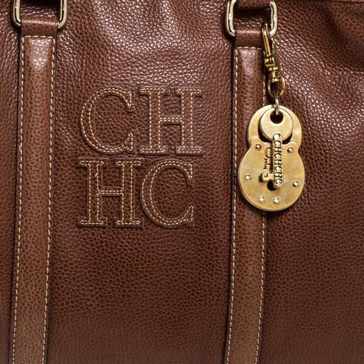 Pre Owned Carolina Herrera Brown Pebbled Leather Large Matteo Tote