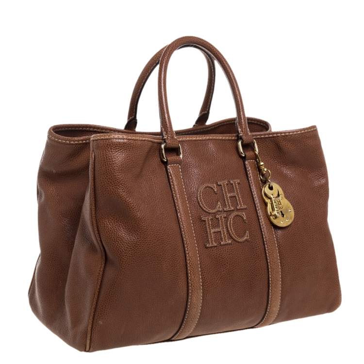 Pre Owned Carolina Herrera Brown Pebbled Leather Large Matteo Tote