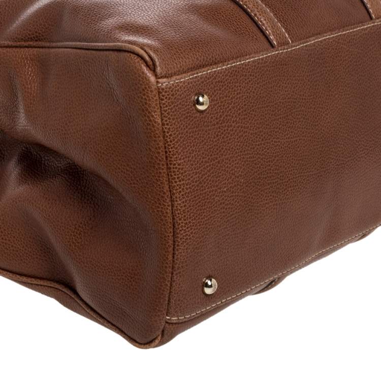 Pre Owned Carolina Herrera Brown Pebbled Leather Large Matteo Tote