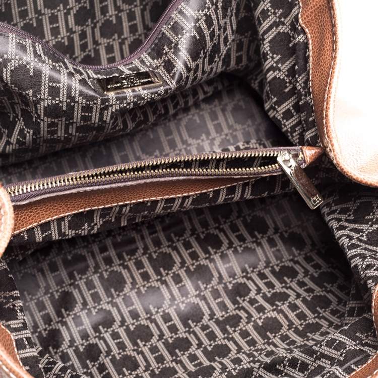 Pre Owned Carolina Herrera Brown Pebbled Leather Large Matteo Tote