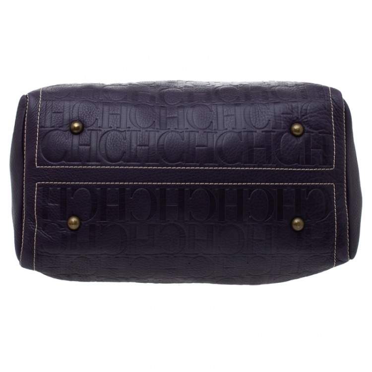 مملوكة مسبقًا Carolina Herrera Dark Purple/Tan Monogram Leather Large Andy Boston Bag