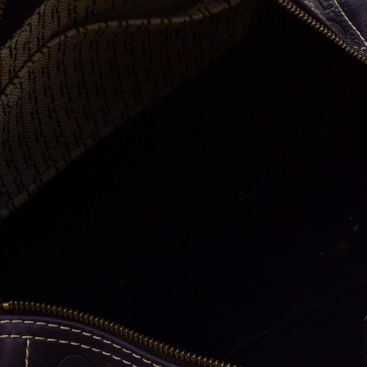 مملوكة مسبقًا Carolina Herrera Dark Purple/Tan Monogram Leather Large Andy Boston Bag