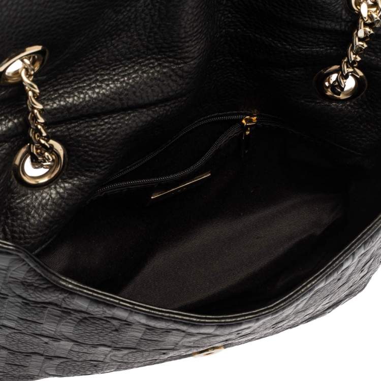 Pre Owned Carolina Herrera Black Monogram Leather Audrey Shoulder Bag