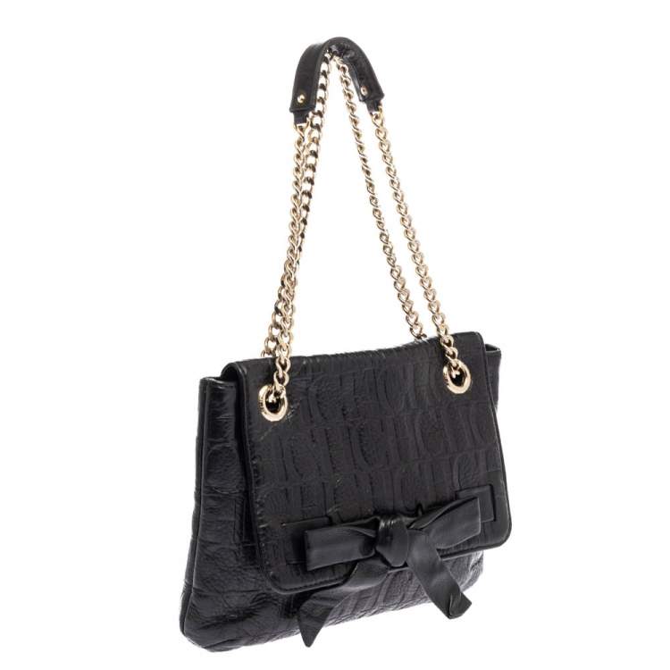 Pre Owned Carolina Herrera Black Monogram Leather Audrey Shoulder Bag