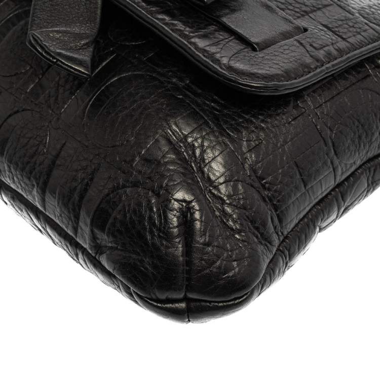 Pre Owned Carolina Herrera Black Monogram Leather Audrey Shoulder Bag