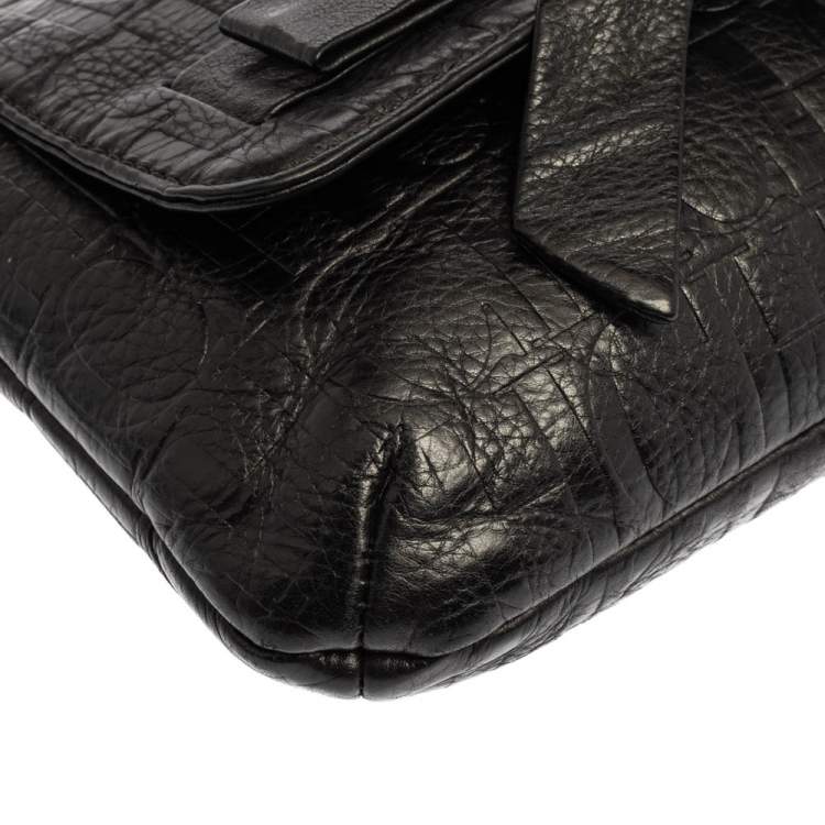 Pre Owned Carolina Herrera Black Monogram Leather Audrey Shoulder Bag