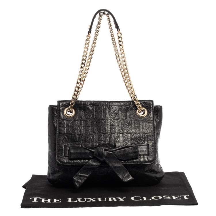 Pre Owned Carolina Herrera Black Monogram Leather Audrey Shoulder Bag