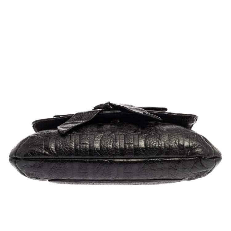 Pre Owned Carolina Herrera Black Monogram Leather Audrey Shoulder Bag