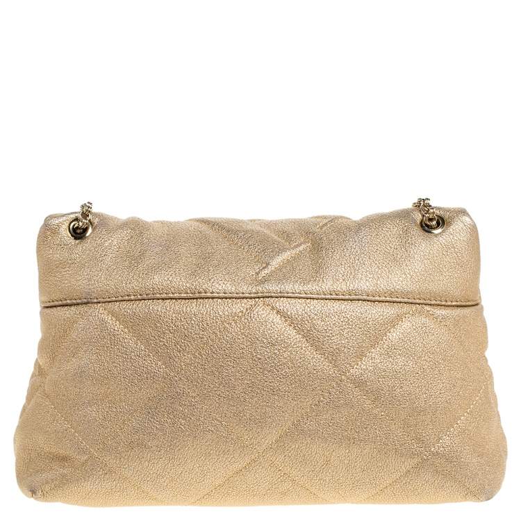 Pre Owned Carolina Herrera Gold Embossed Leather Metal Flap Shoulder Bag