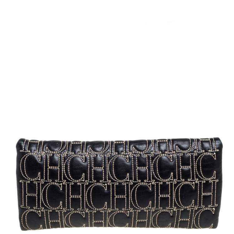 Pre Owned Carolina Herrera Black Monogram Leather Jerry Clutch