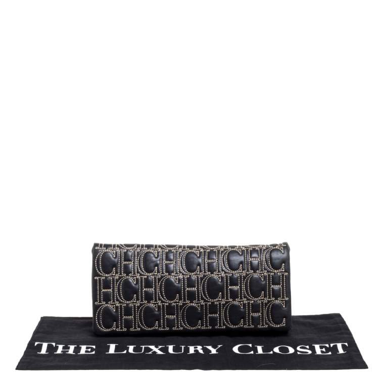 Pre Owned Carolina Herrera Black Monogram Leather Jerry Clutch