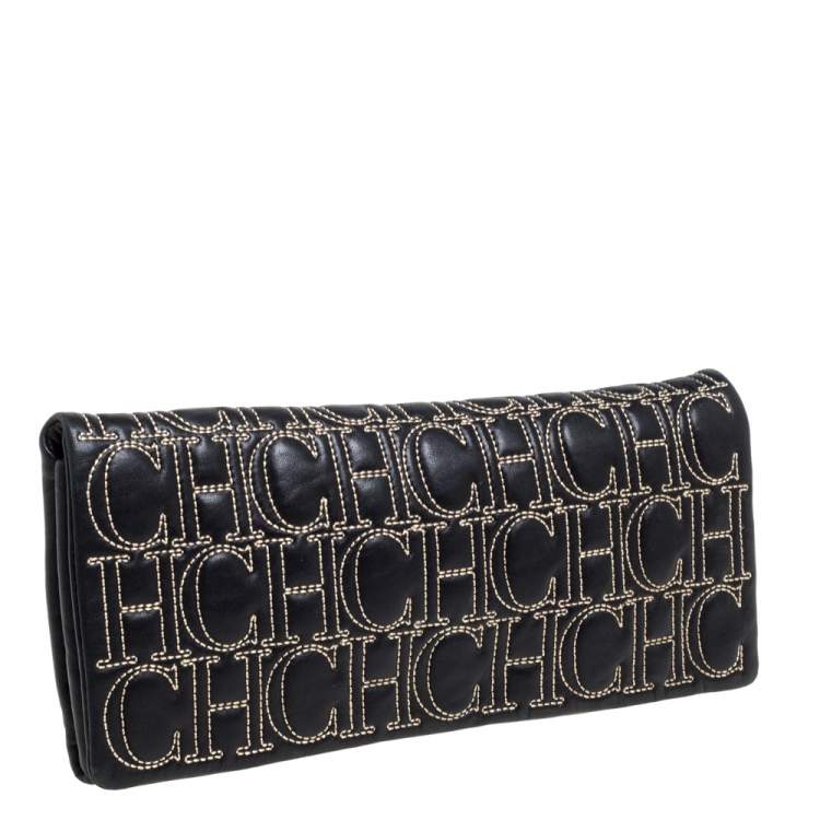Pre Owned Carolina Herrera Black Monogram Leather Jerry Clutch