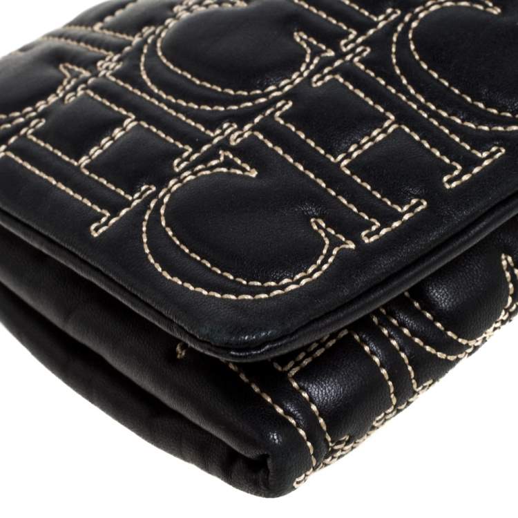 Pre Owned Carolina Herrera Black Monogram Leather Jerry Clutch