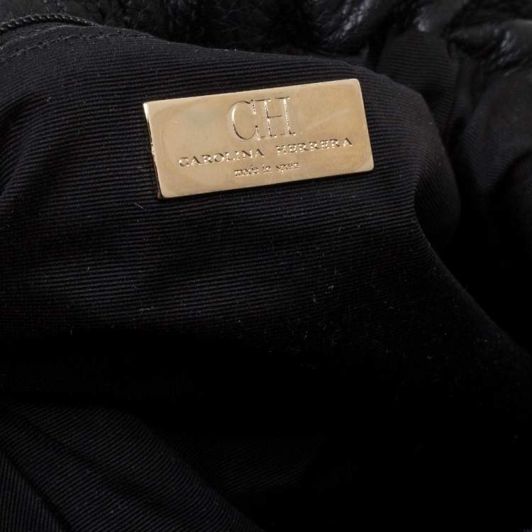 Pre Owned Carolina Herrera Black Monogram Embossed Leather Small Chain Hobo