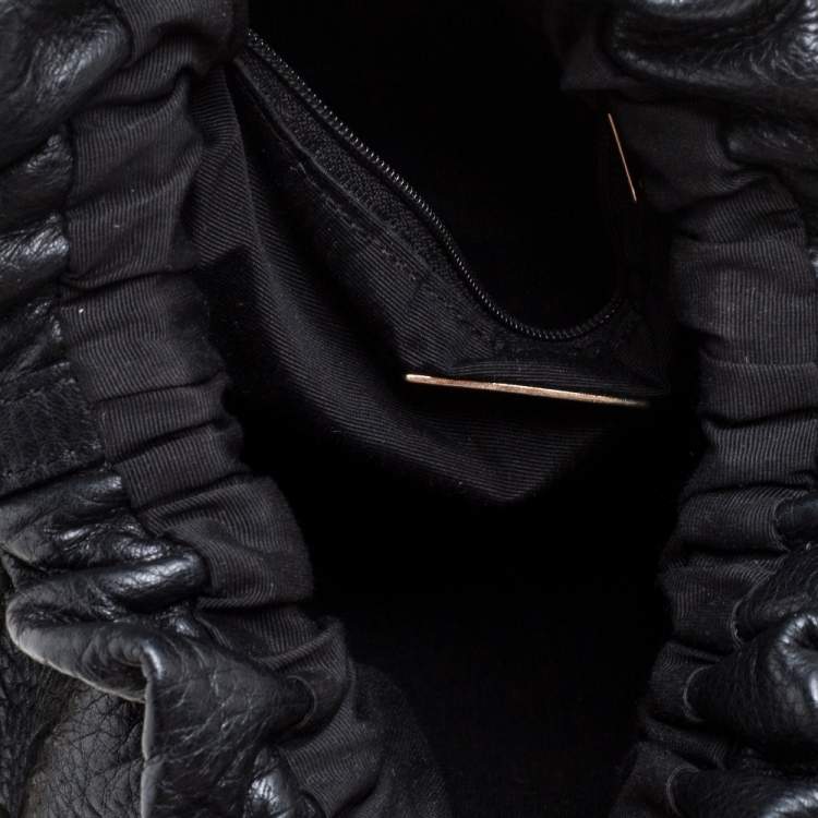 Pre Owned Carolina Herrera Black Monogram Embossed Leather Small Chain Hobo