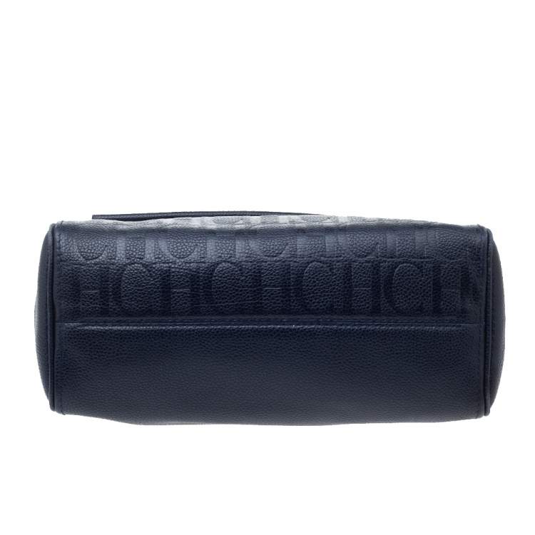 Pre Owned Carolina Herrera Navy Blue Leather Minuetto Flap Top Handle Bag
